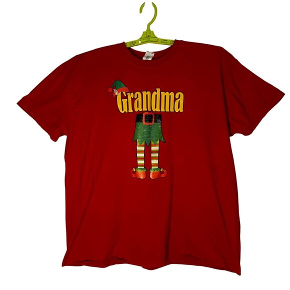 Grandma Elf Graphic T-Shirt Red Gildan Softstyle Ring Spun Cotton 3XL - Picture 1 of 8